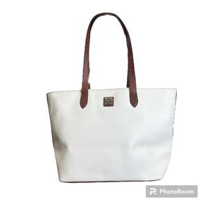 Dooney & Bourke White Brown Pebbled Leather Tote Bag Large Red J13395416